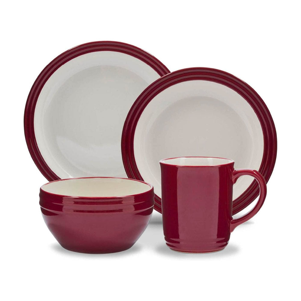 Barbary &amp; Oak B0867011RED Foundry 16 Piece Dinnerware Set, Ceramic Stoneware, Bordeaux Red