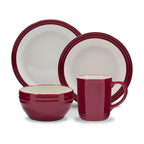 Barbary &amp; Oak B0867011RED Foundry 16 Piece Dinnerware Set, Ceramic Stoneware, Bordeaux Red