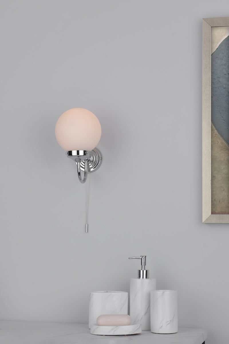Barclay Bathroom Wall Light Polished Chrome Opal Glass IP44<br>Polished Chrome