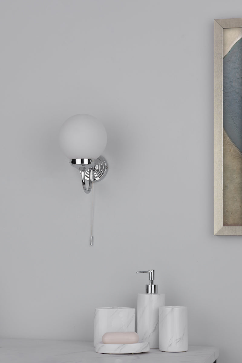 Barclay Bathroom Wall Light Polished Chrome Opal Glass IP44<br>Polished Chrome