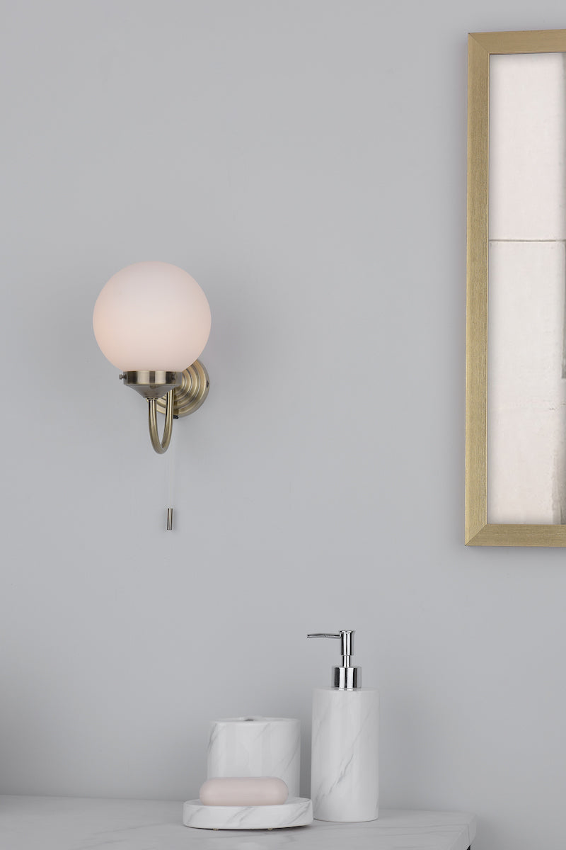 Barclay Bathroom Wall Light Antique Brass Opal Glass IP44<br>Antique Brass