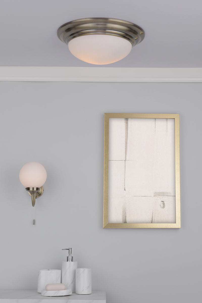 Barclay Bathroom Wall Light Antique Brass Opal Glass IP44<br>Antique Brass