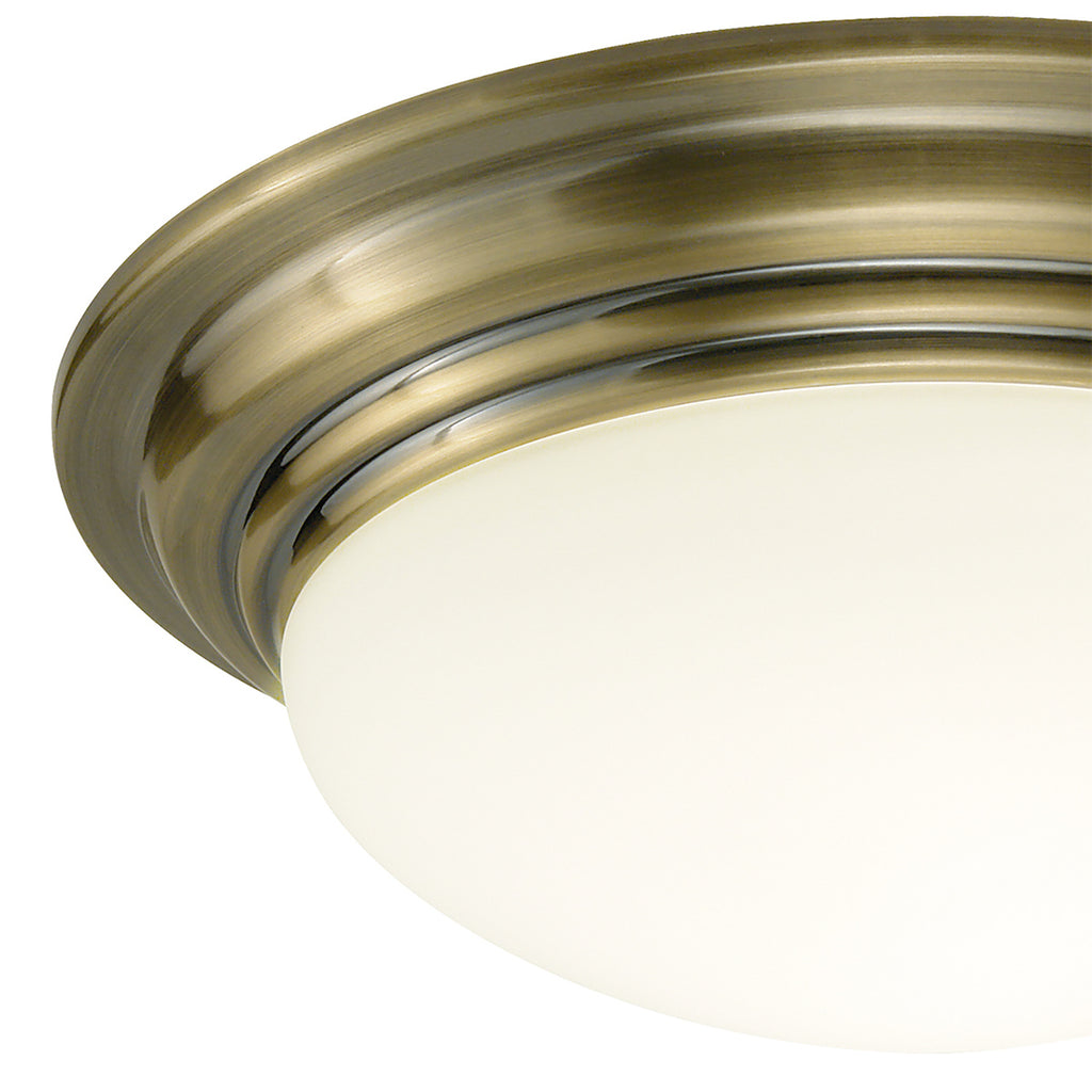 Barclay Large Bathroom Flush Antique Brass Opal Glass IP44<br>Antique Brass