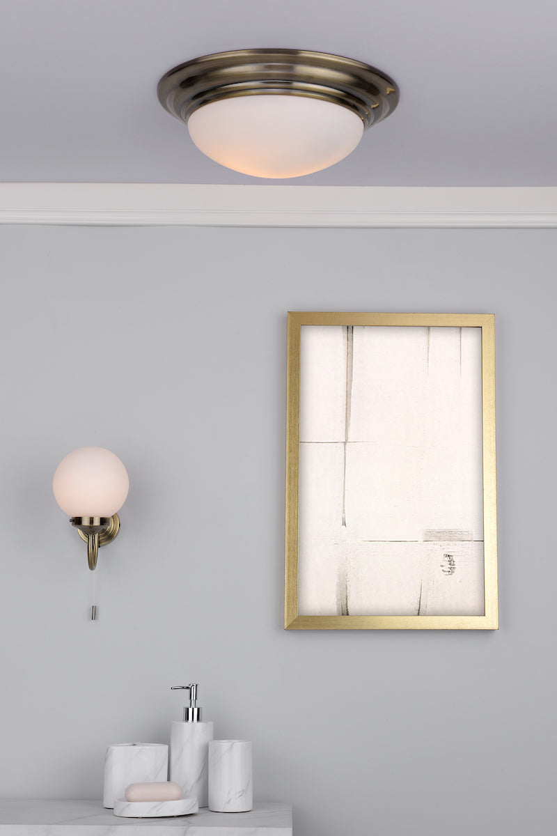 Barclay Large Bathroom Flush Antique Brass Opal Glass IP44<br>Antique Brass