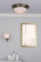 Barclay Large Bathroom Flush Antique Brass Opal Glass IP44<br>Antique Brass