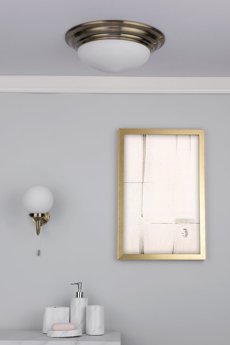 Barclay Large Bathroom Flush Antique Brass Opal Glass IP44<br>Antique Brass