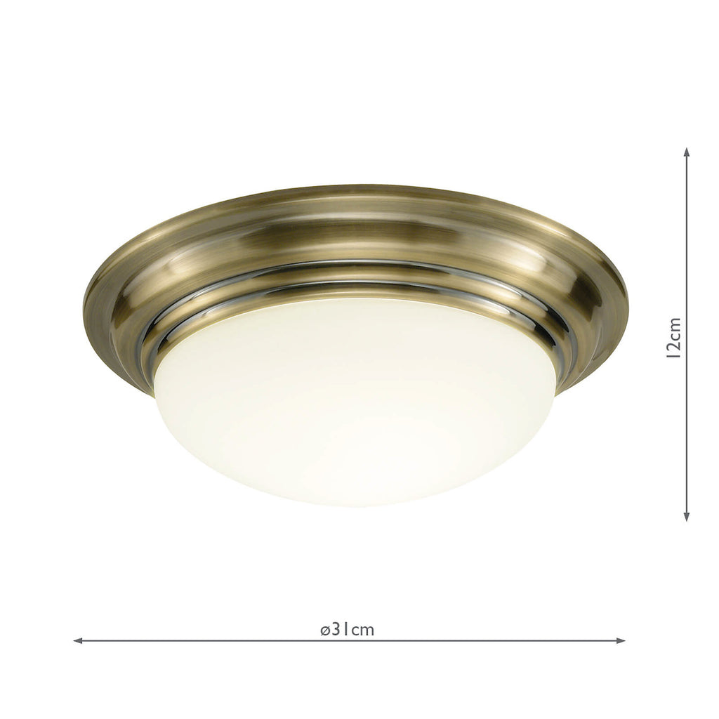 Barclay Small Bathroom Flush Antique Brass Opal Glass IP44<br>Antique Brass