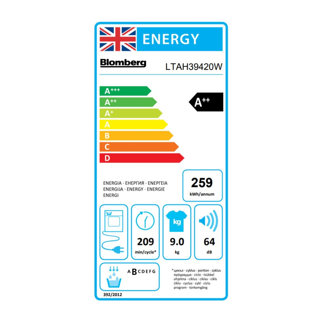 Blomberg LTAH39420W 9kg Heat Pump Tumble Dryer - White