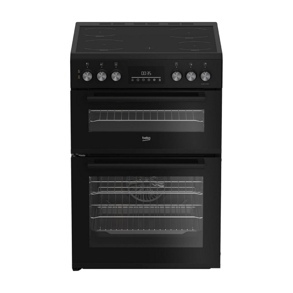 Beko EDC6731K 60cm Double Oven Electric Cooker with Vitroceramic Hob - Black