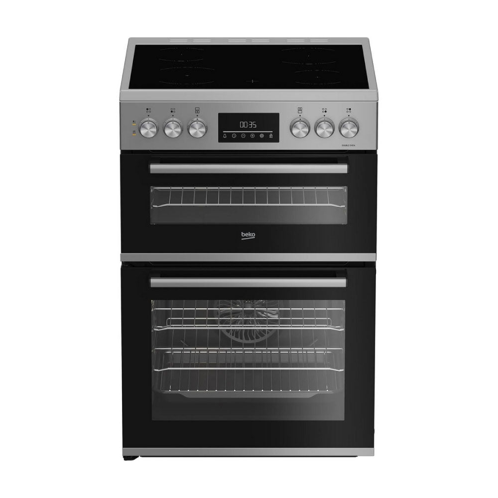 Beko EDC6731S 60cm Double Oven Electric Cooker with Vitroceramic Hob - Silver