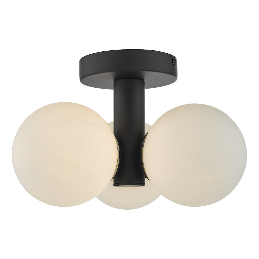 Blake Bathroom 3 Light Semi Flush Matt Black Opal Glass<br>Matt Black