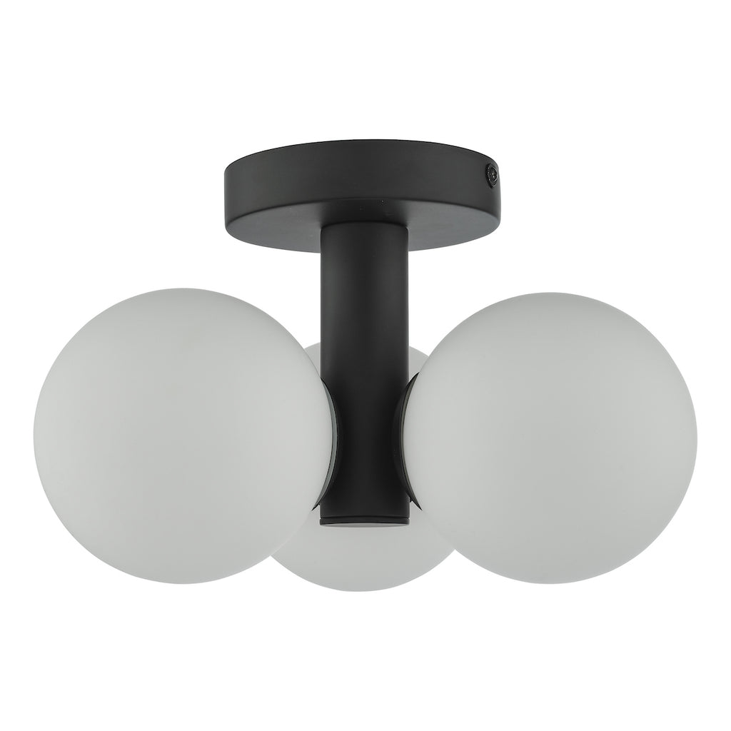Blake Bathroom 3 Light Semi Flush Matt Black Opal Glass<br>Matt Black
