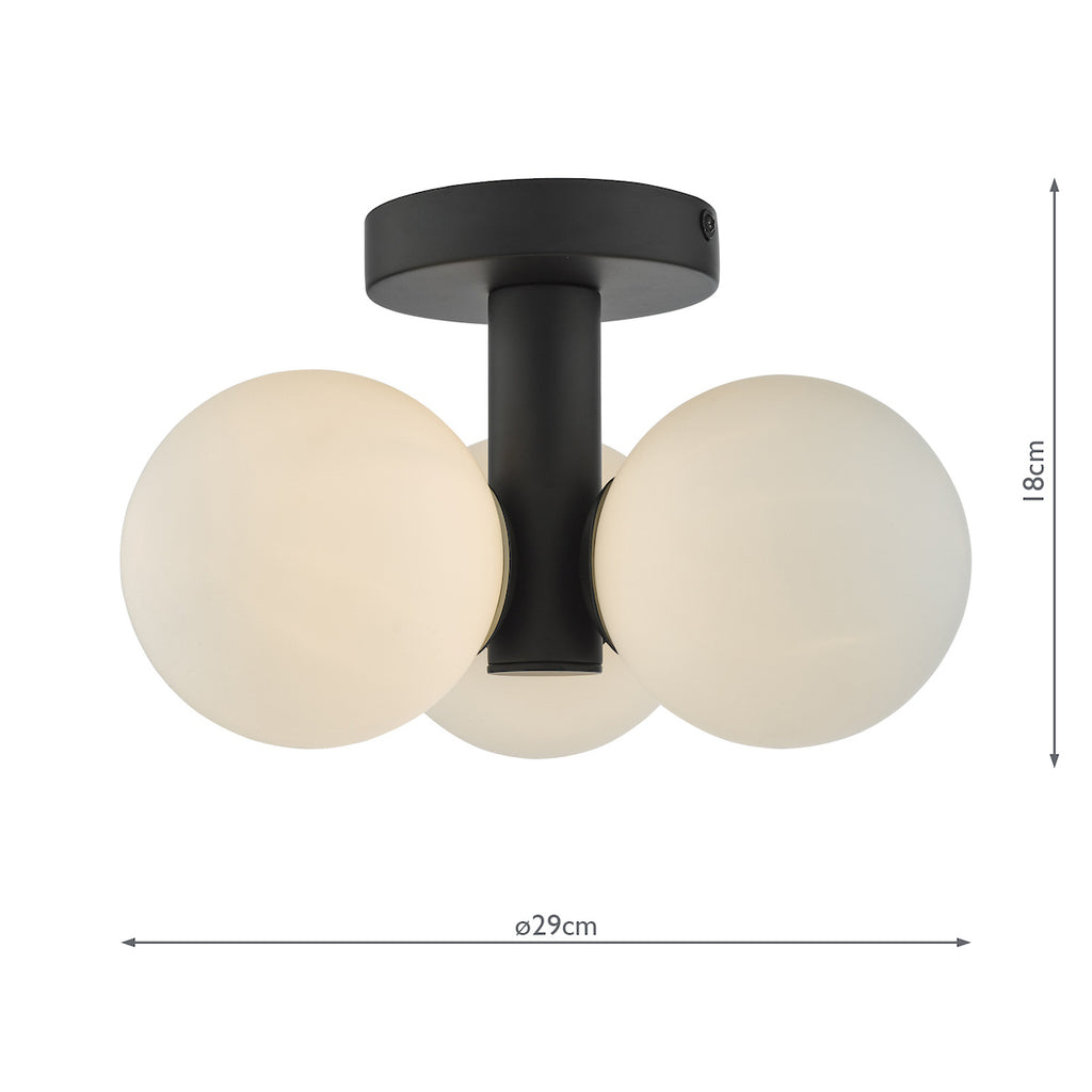 Blake Bathroom 3 Light Semi Flush Matt Black Opal Glass<br>Matt Black