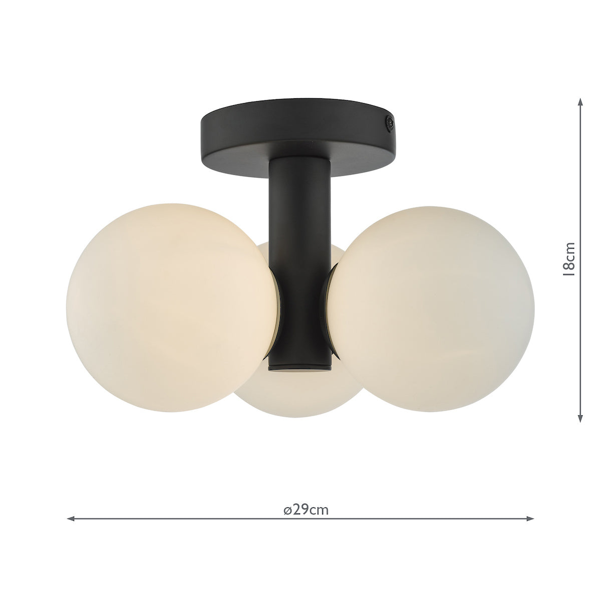 Blake Bathroom 3 Light Semi Flush Matt Black Opal Glass<br>Matt Black