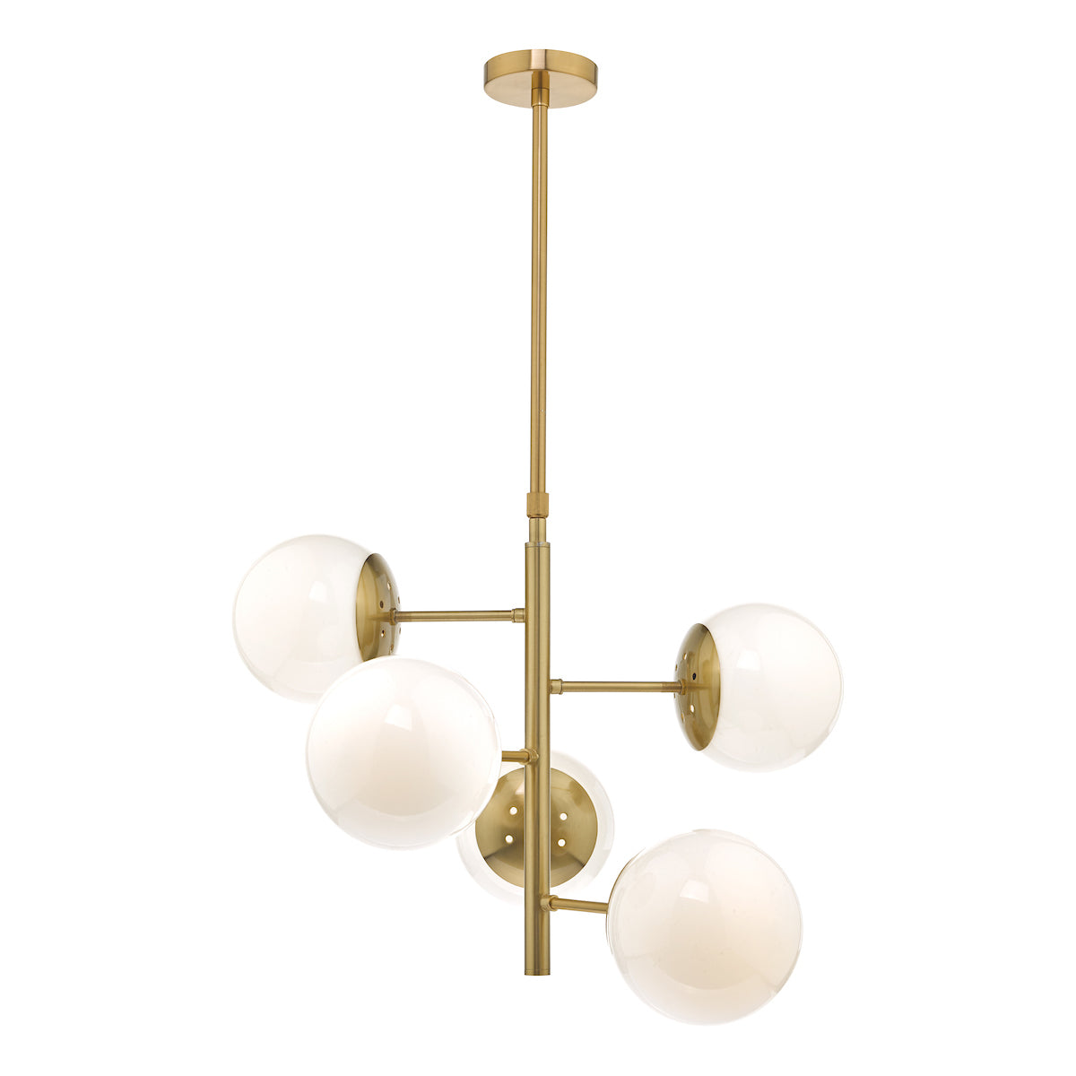 Bombazine 5 Light Pendant Natural Brass & Opal Glass<br>Natural Solid Brass