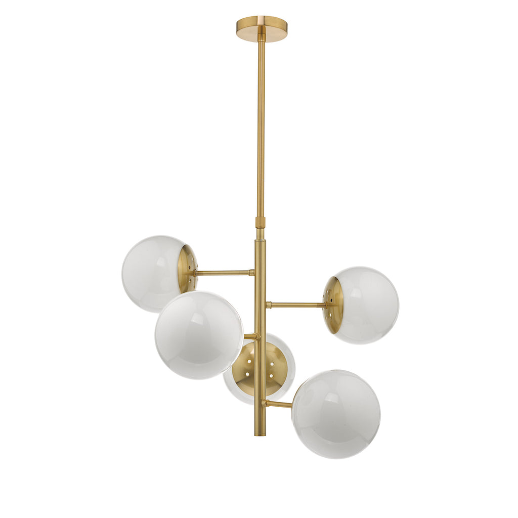 Bombazine 5 Light Pendant Natural Brass & Opal Glass<br>Natural Solid Brass
