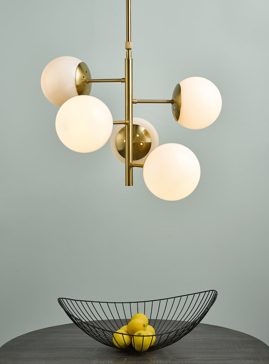 Bombazine 5 Light Pendant Natural Brass & Opal Glass<br>Natural Solid Brass
