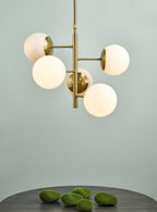 Bombazine 5 Light Pendant Natural Brass & Opal Glass<br>Natural Solid Brass