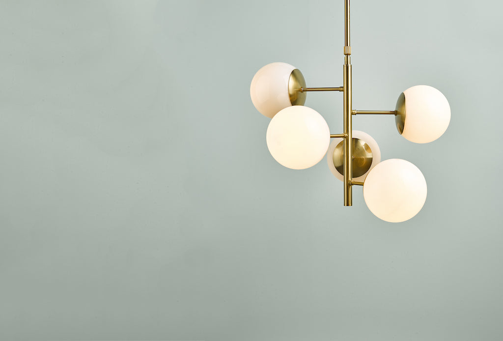 Bombazine 5 Light Pendant Natural Brass & Opal Glass<br>Natural Solid Brass