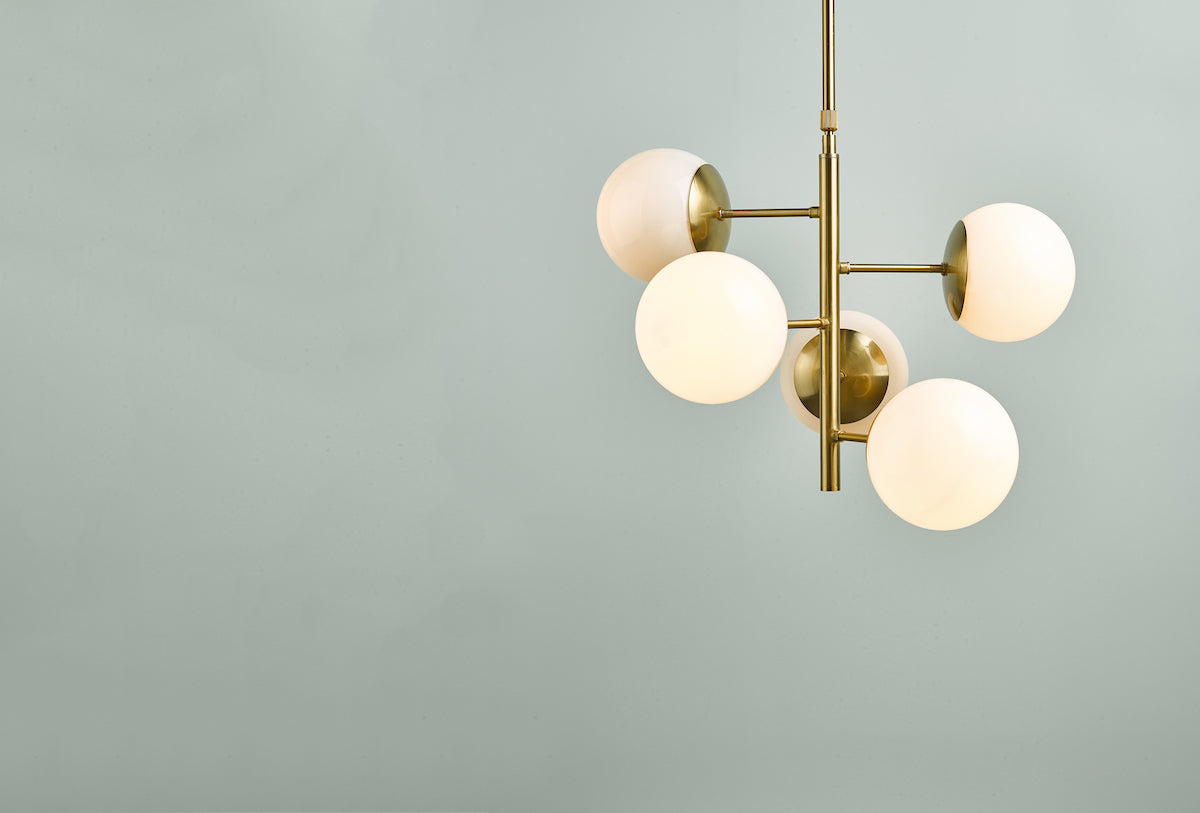 Bombazine 5 Light Pendant Natural Brass & Opal Glass<br>Natural Solid Brass
