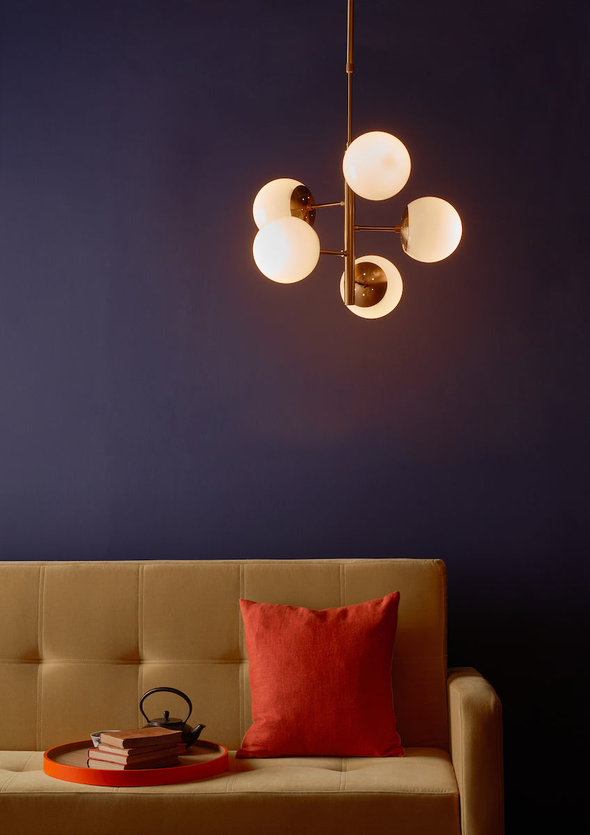 Bombazine 5 Light Pendant Natural Brass & Opal Glass<br>Natural Solid Brass