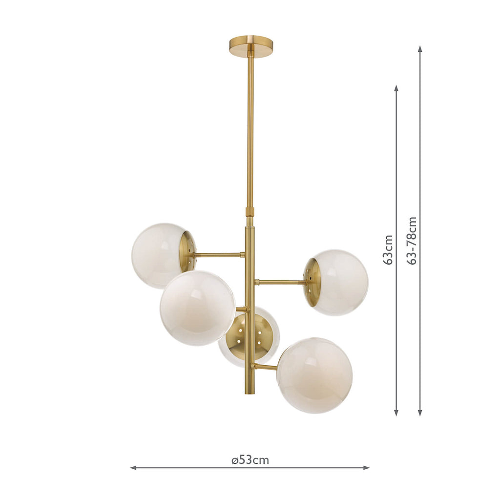 Bombazine 5 Light Pendant Natural Brass & Opal Glass<br>Natural Solid Brass
