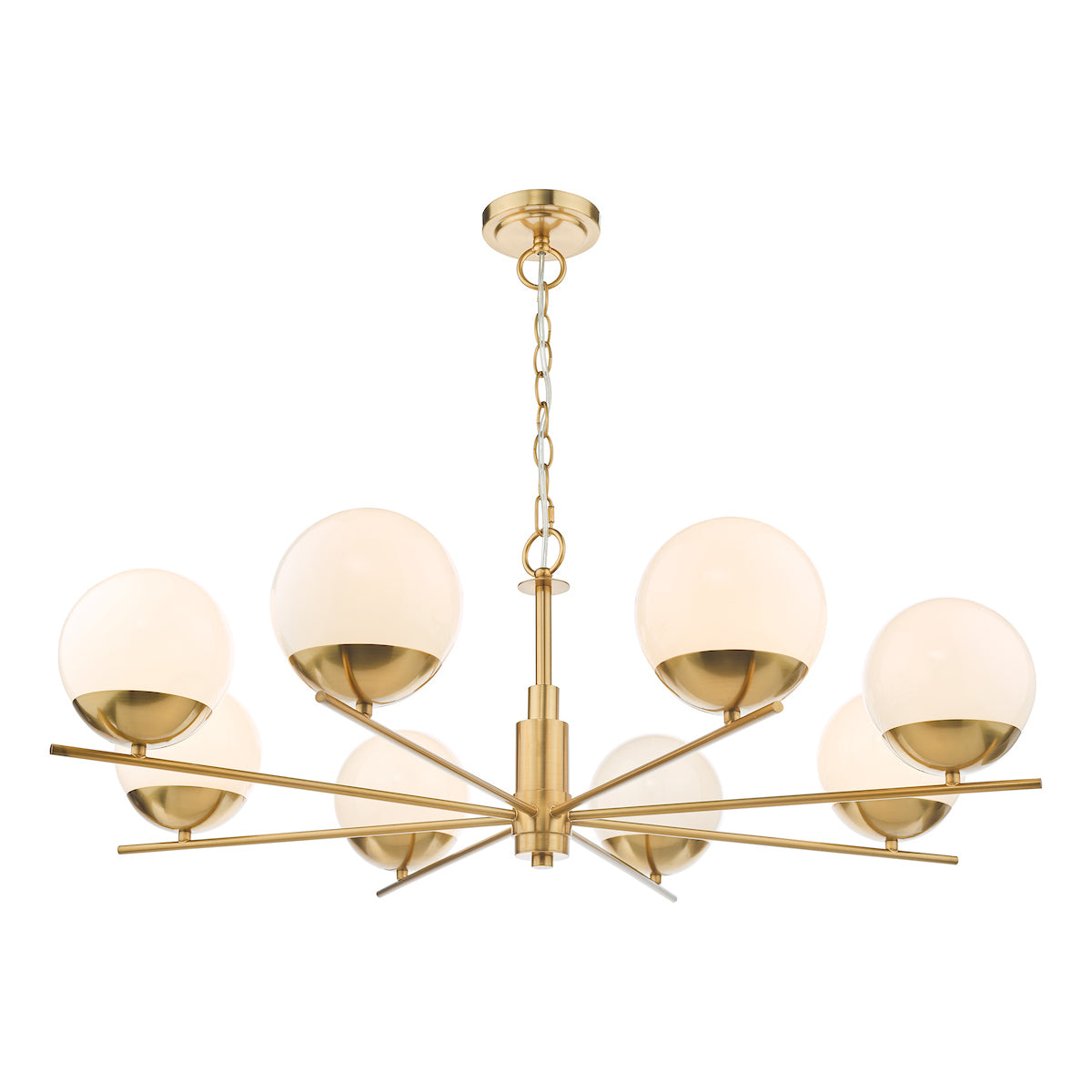 Bombazine 8 Light Pendant Natural Brass Opal Glass<br>Natural Solid Brass
