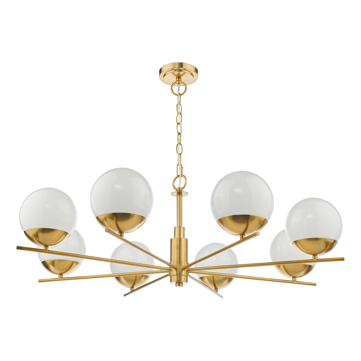 Bombazine 8 Light Pendant Natural Brass Opal Glass<br>Natural Solid Brass
