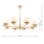 Bombazine 8 Light Pendant Natural Brass Opal Glass<br>Natural Solid Brass