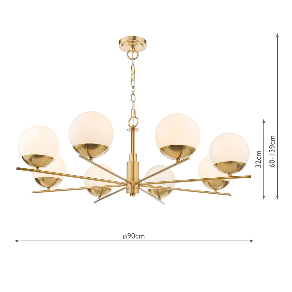 Bombazine 8 Light Pendant Natural Brass Opal Glass<br>Natural Solid Brass