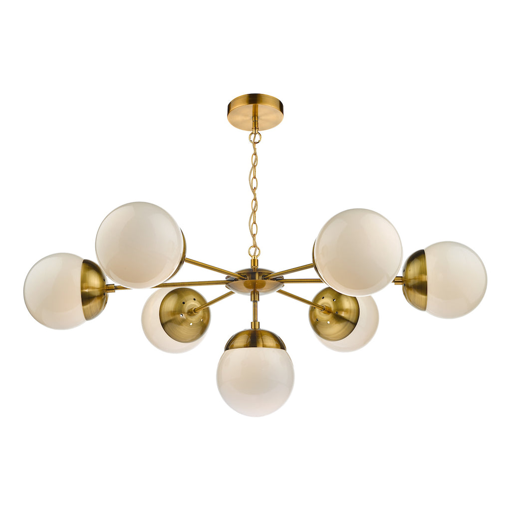 Bombazine 7 Light Pendant Natural Brass & White Opal Glass<br>Natural Solid Brass