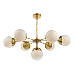 Bombazine 7 Light Pendant Natural Brass & White Opal Glass<br>Natural Solid Brass