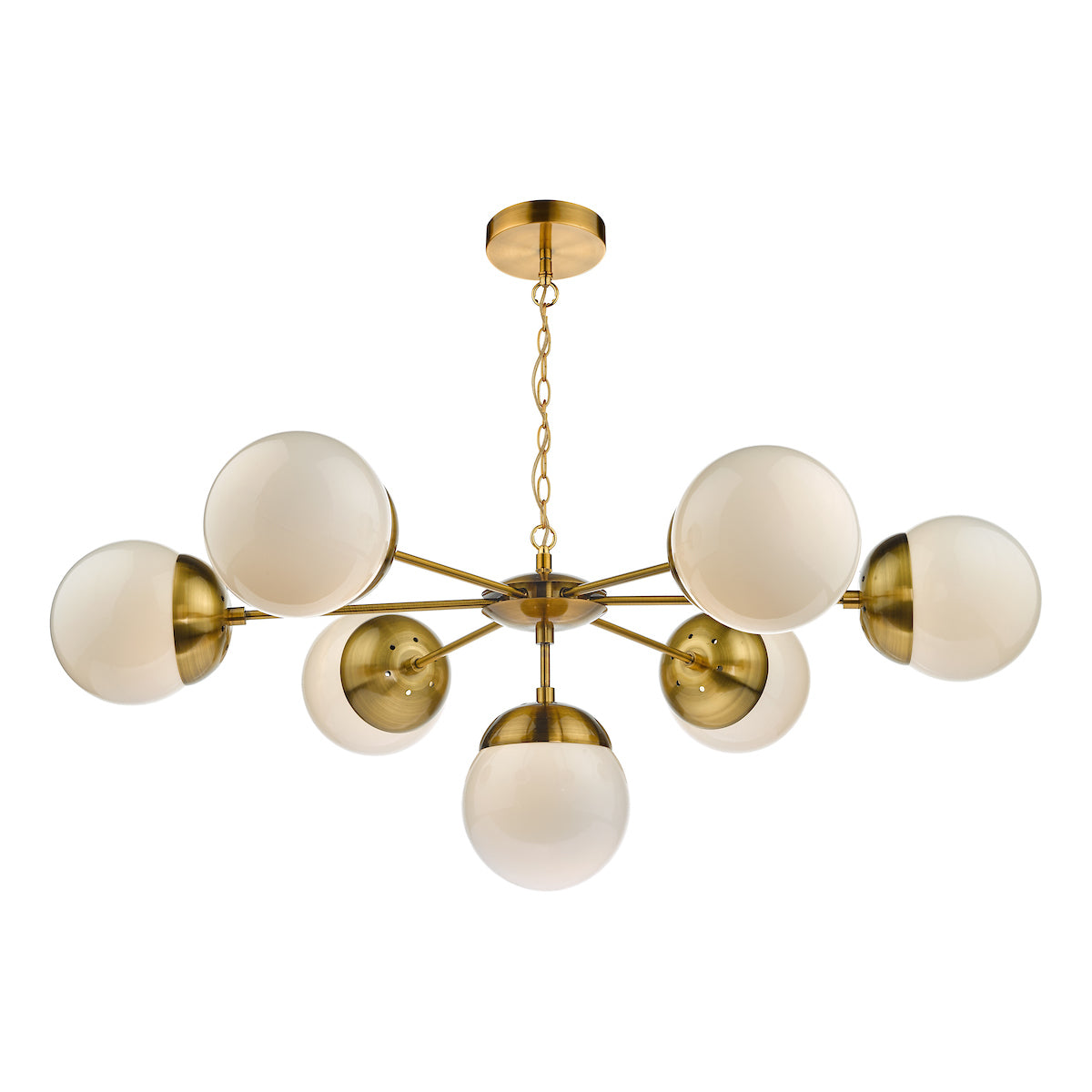 Bombazine 7 Light Pendant Natural Brass & White Opal Glass<br>Natural Solid Brass