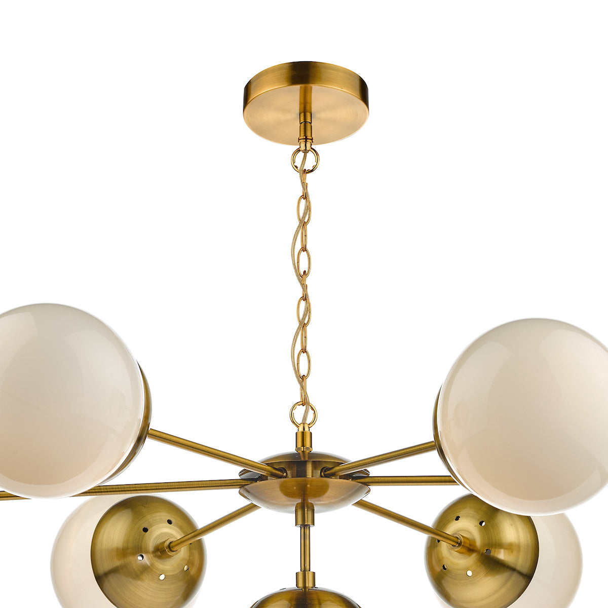 Bombazine 7 Light Pendant Natural Brass & White Opal Glass<br>Natural Solid Brass