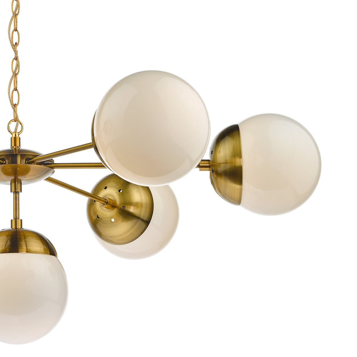Bombazine 7 Light Pendant Natural Brass & White Opal Glass<br>Natural Solid Brass