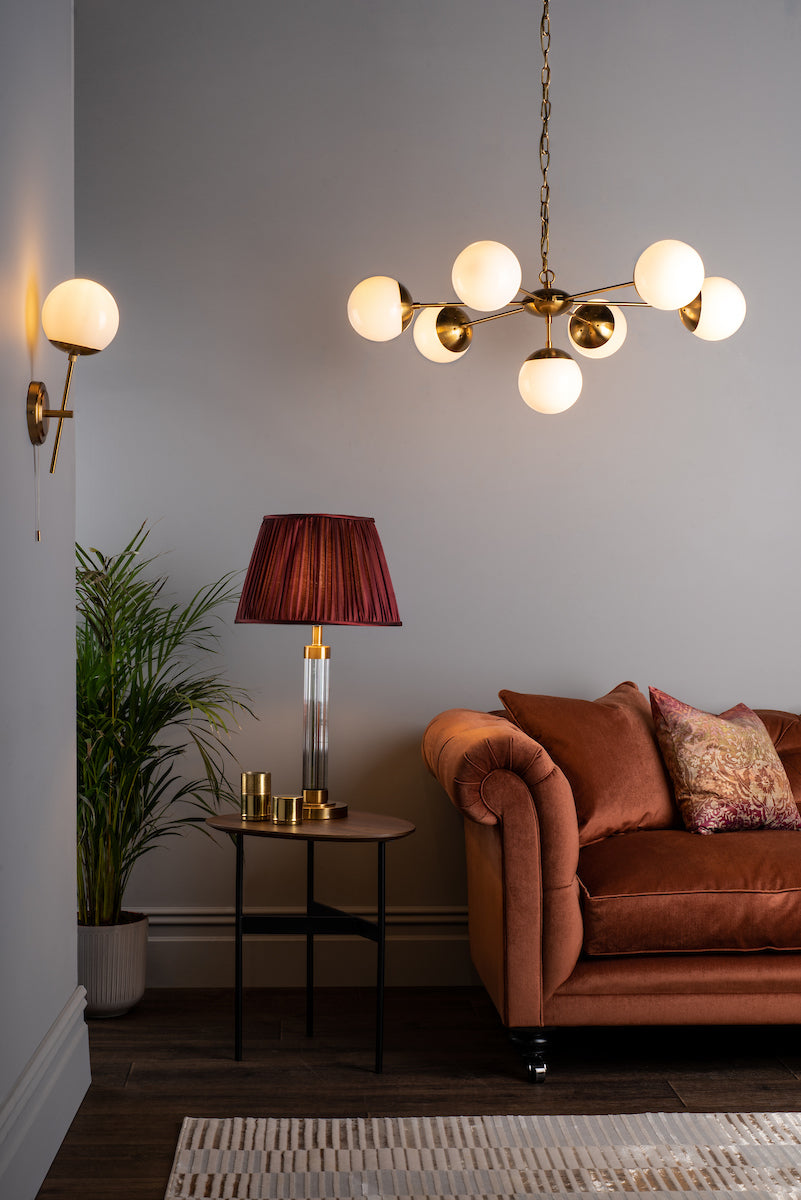 Bombazine 7 Light Pendant Natural Brass & White Opal Glass<br>Natural Solid Brass