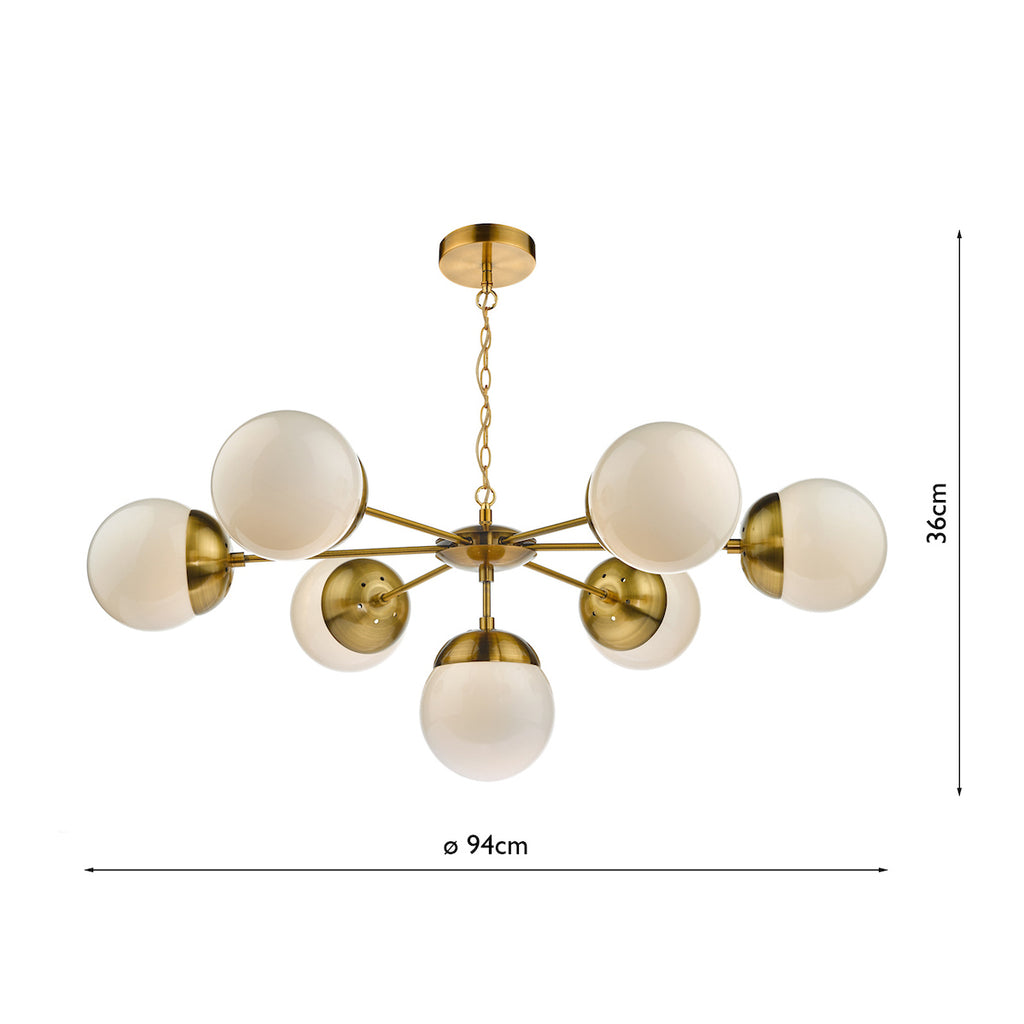 Bombazine 7 Light Pendant Natural Brass & White Opal Glass<br>Natural Solid Brass