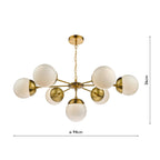 Bombazine 7 Light Pendant Natural Brass & White Opal Glass<br>Natural Solid Brass