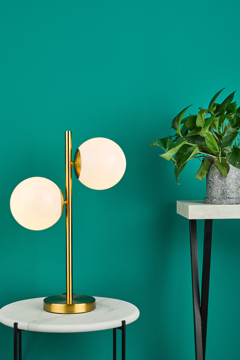 Bombazine 2 Light Table Lamp Natural Brass Opal Glass<br>Natural Solid Brass