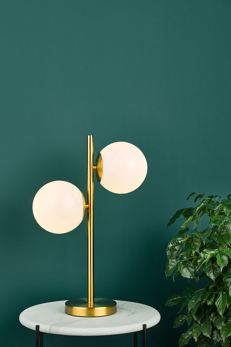Bombazine 2 Light Table Lamp Natural Brass Opal Glass<br>Natural Solid Brass