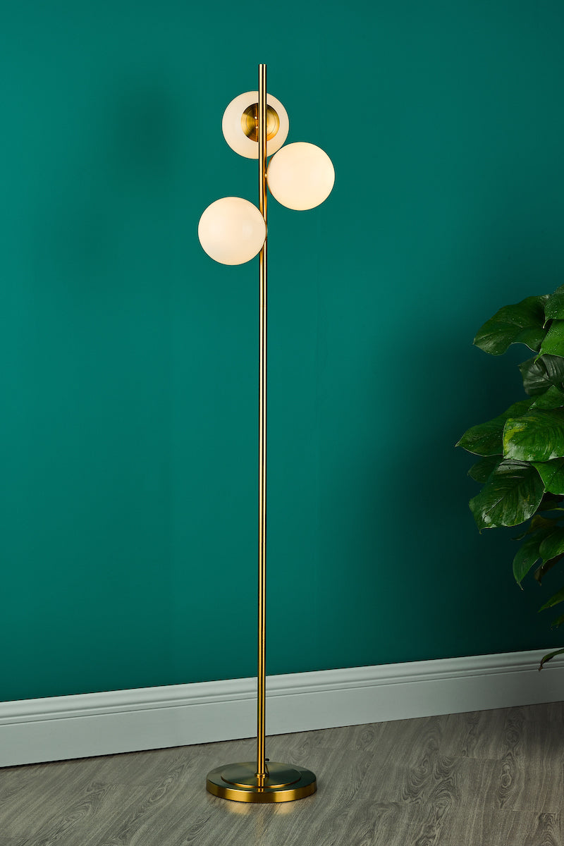 Bombazine 3 Light Floor Lamp Natural Brass Opal Glass<br>Natural Solid Brass