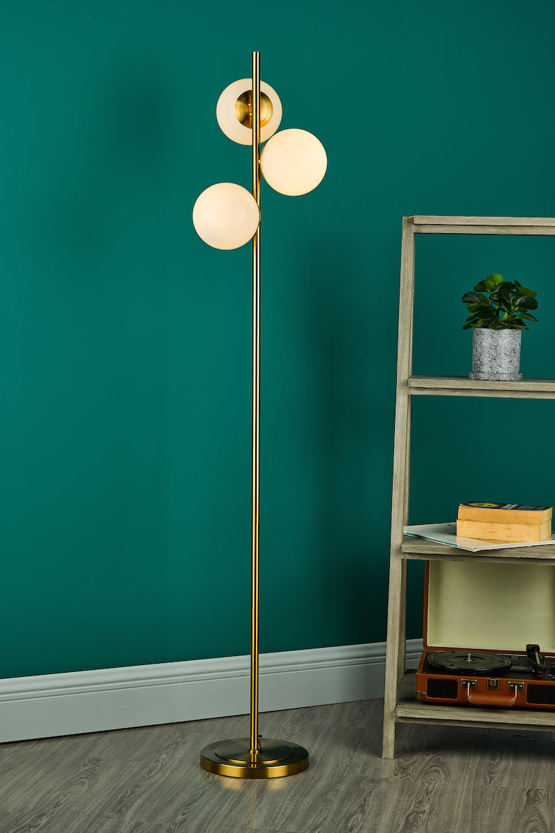 Bombazine 3 Light Floor Lamp Natural Brass Opal Glass<br>Natural Solid Brass