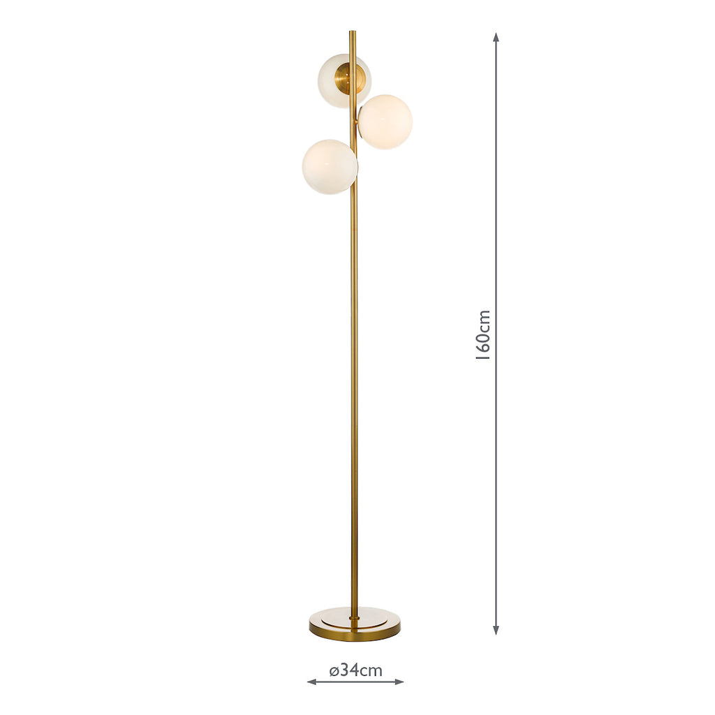Bombazine 3 Light Floor Lamp Natural Brass Opal Glass<br>Natural Solid Brass