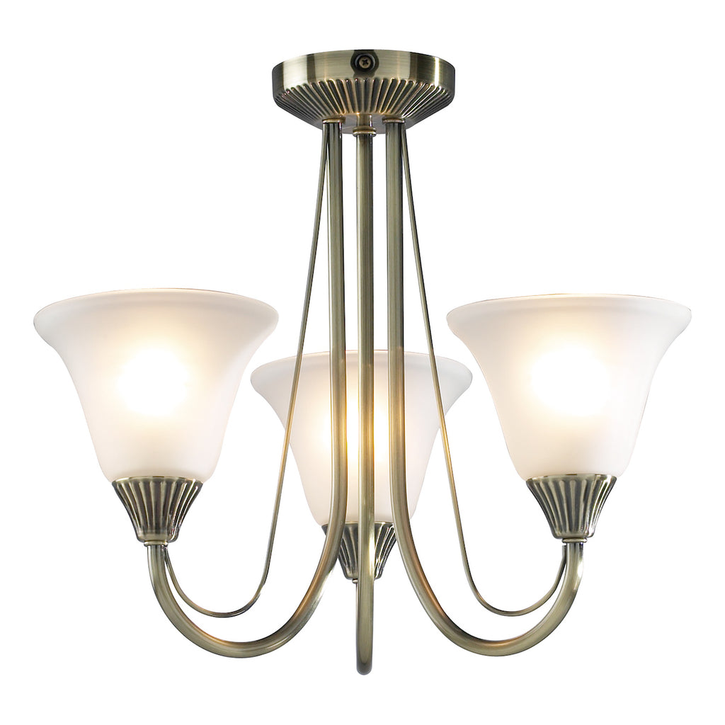 Boston 3 Light Semi Flush Antique Brass complete with Glass<br>Antique Brass