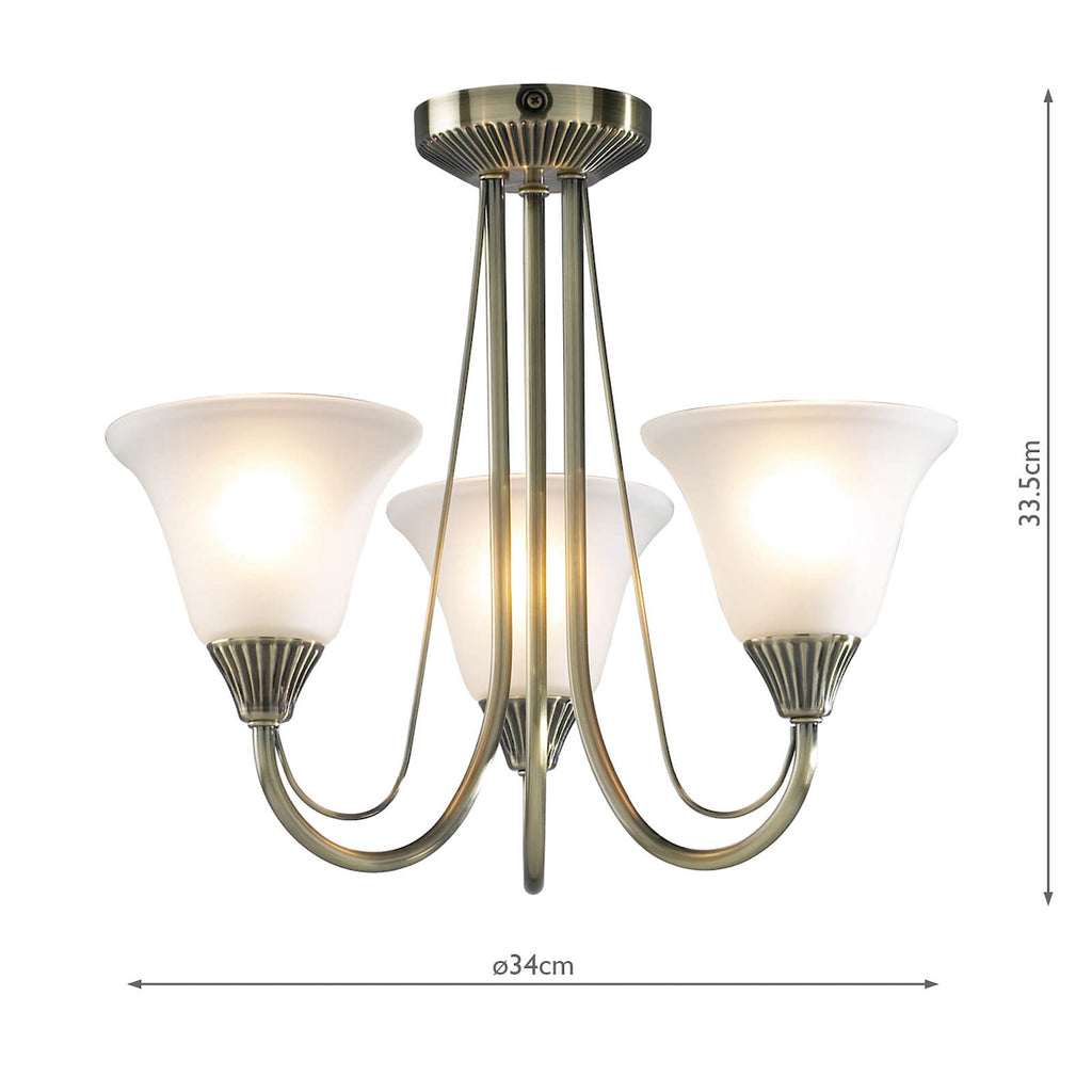 Boston 3 Light Semi Flush Antique Brass complete with Glass<br>Antique Brass