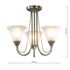 Boston 3 Light Semi Flush Antique Brass complete with Glass<br>Antique Brass