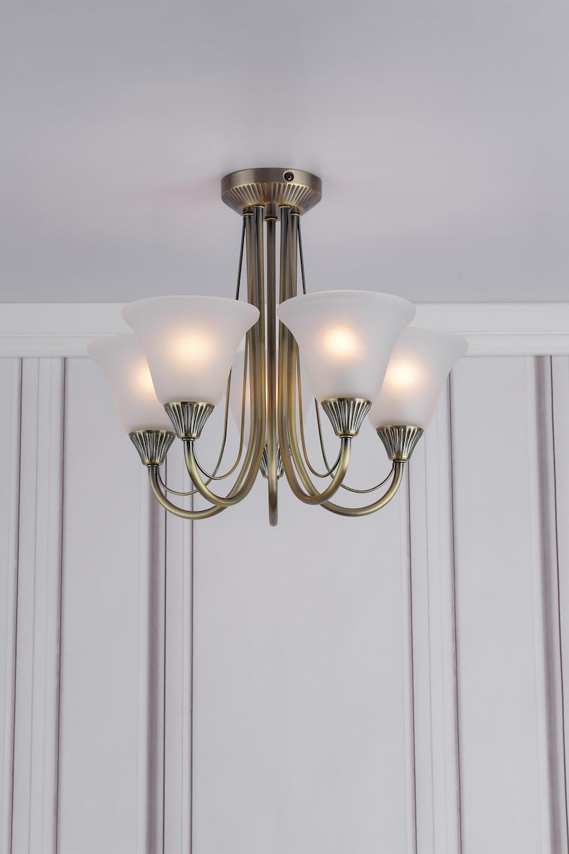 Boston 5 Light Semi Flush Antique Brass<br>Antique Brass