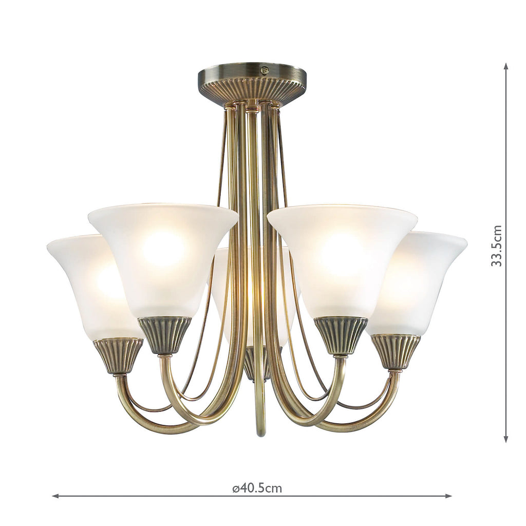 Boston 5 Light Semi Flush Antique Brass<br>Antique Brass