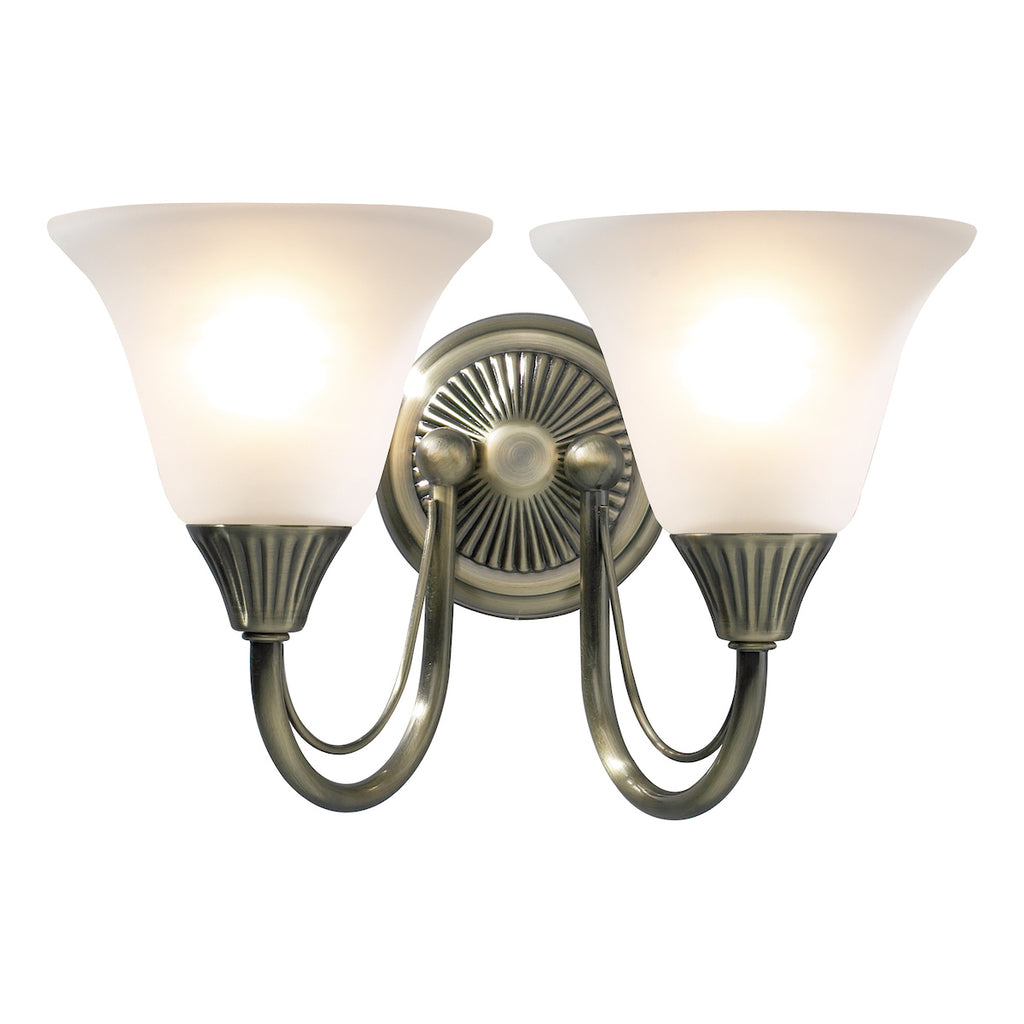Boston 2 Light Wall Light Antique Brass Opaque Glass<br>Antique Brass