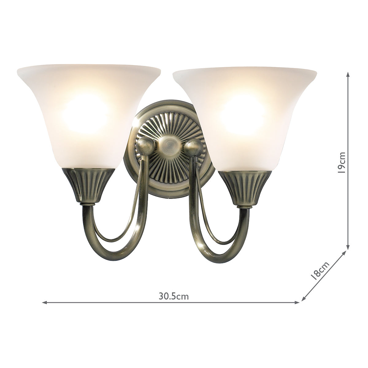 Boston 2 Light Wall Light Antique Brass Opaque Glass<br>Antique Brass